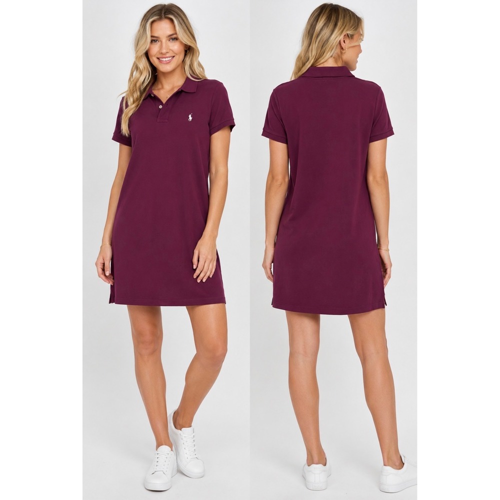 Polo Ralph Lauren Women's Purple The Mesh Mini Polo Dress Short Sleeve Sz M NWT